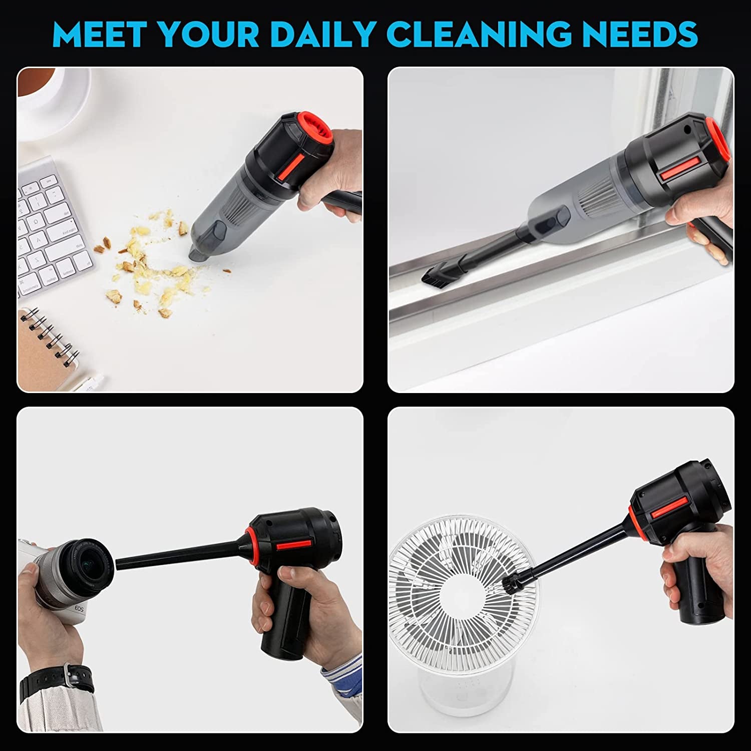 3-In-1 Computer Vacuum Cleaner - Air Duster - for Keyboard Cleaning - Cordless Canned Air - Powerful 45000RPM - Energy-Efficient - Compressed Air