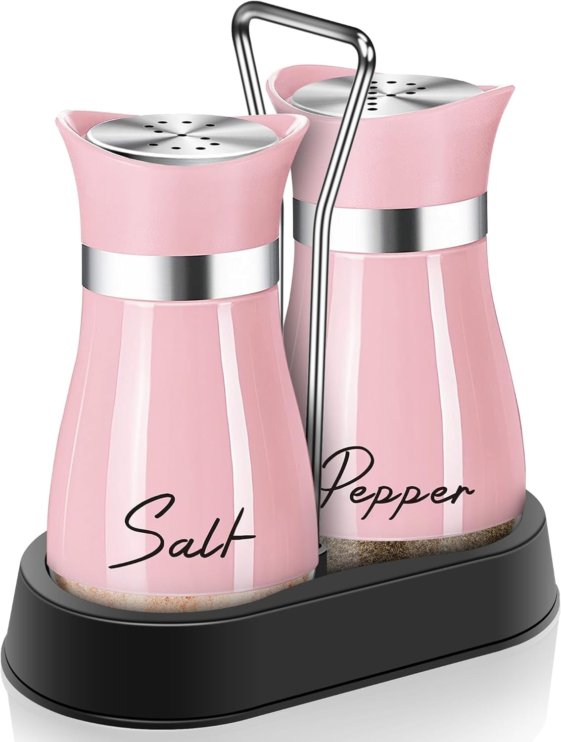 Pink Salt and Pepper Shakers Set with Holder,4 Oz Kitchen Decor and Accessories Home Essentials Cute Household Items for Mother'S Day Housewarming Gift Refillable Design (Pink), 20240122.01