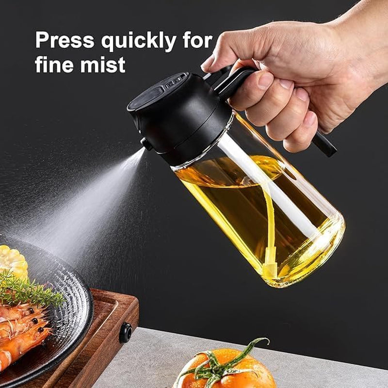 16Oz Oil Dispenser Bottle for Kitchen - 2 in 1 Olive Oil Dispenser and Oil Sprayer - 470Ml Olive Oil Bottle - Oil Sprayer for Cooking, Kitchen, Salad, Barbecue 2Pcs Green & Black