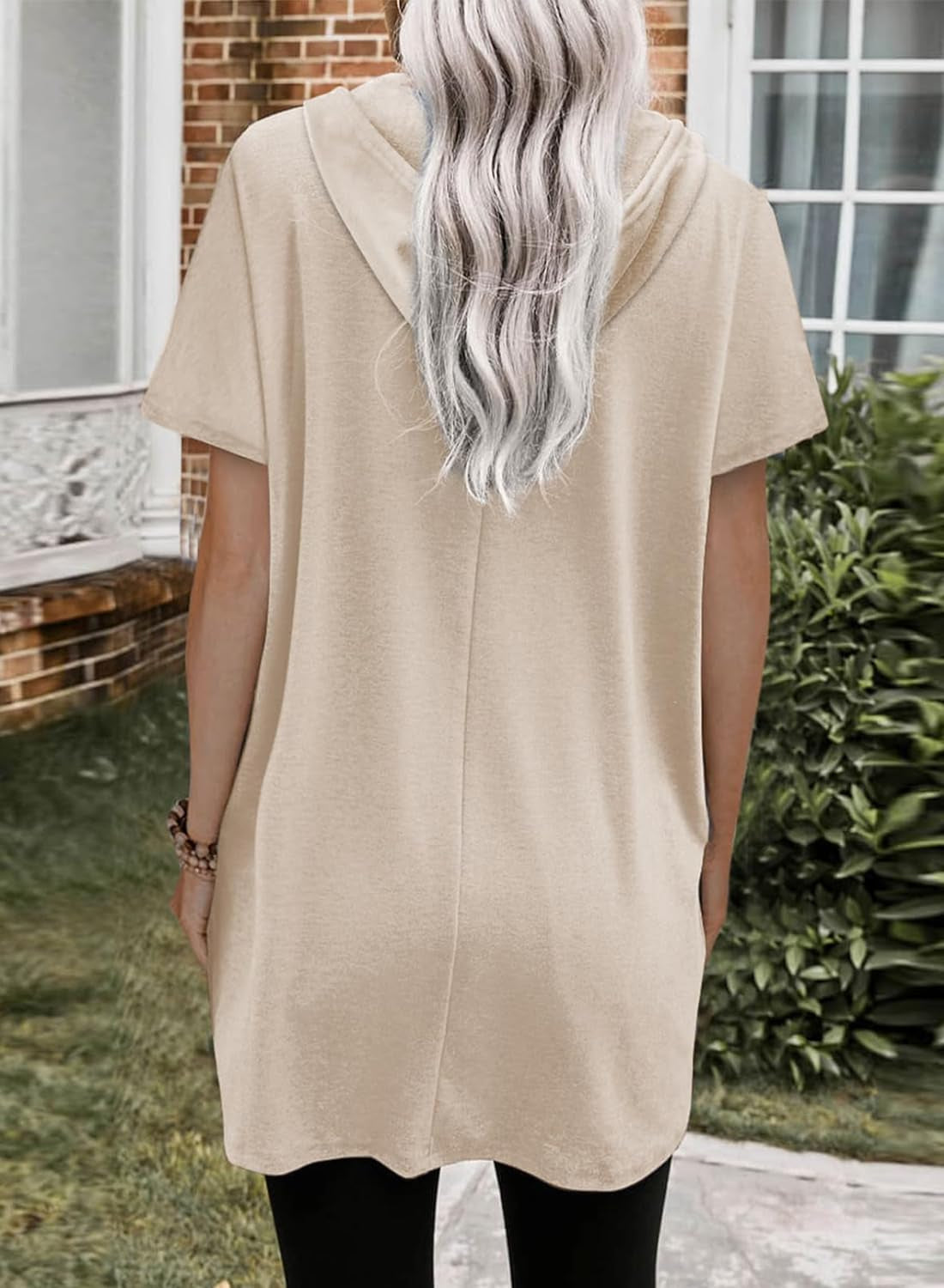 Womens Summer Oversized Hoodies Casual Short Sleeve Shirts Fashion Tunic Tops with Pockets