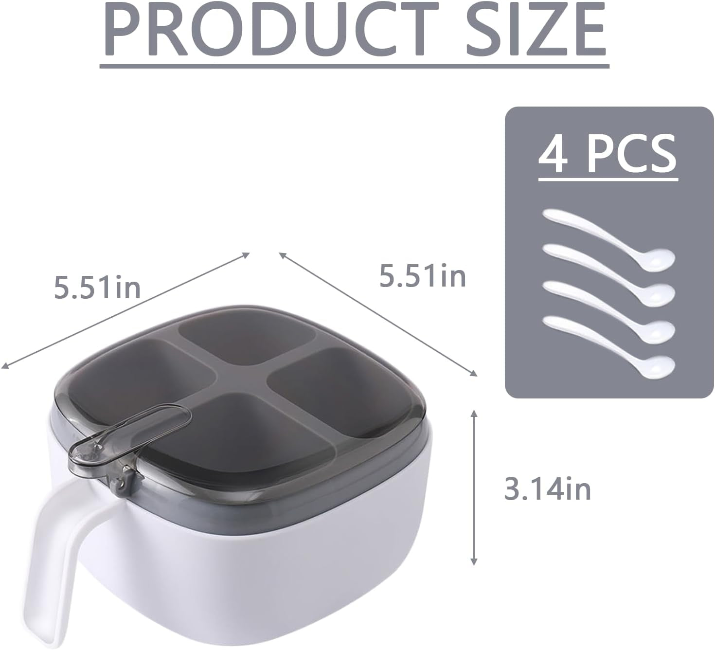 Seasoning Box with Lid and Spoon, 4 Compartment Spice Pots with Handle for Household Kitchen