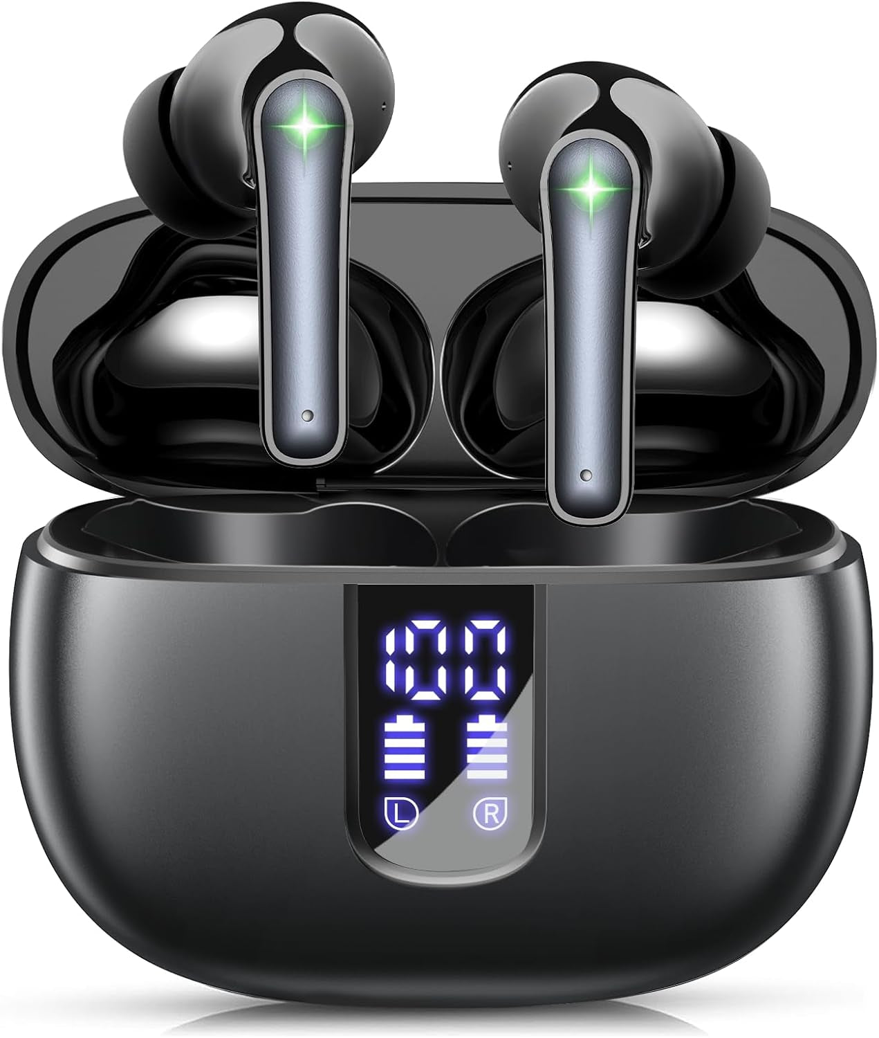 Wireless Earbuds Bluetooth 5.3 Headphones, 48Hrs Playtime Ear Buds with LED Diaplay Charging Case, IPX7 Waterproof Deep Bass Stereo Earphone with Mic for Iphone Android Phone Laptop Sports