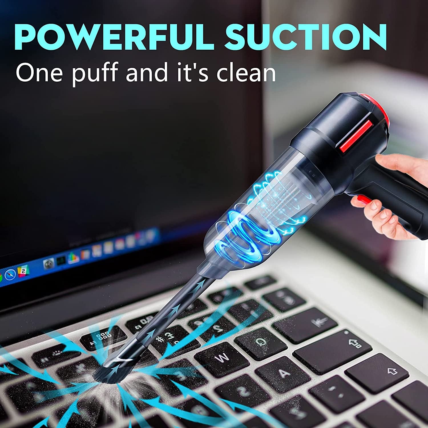 3-In-1 Computer Vacuum Cleaner - Air Duster - for Keyboard Cleaning - Cordless Canned Air - Powerful 45000RPM - Energy-Efficient - Compressed Air