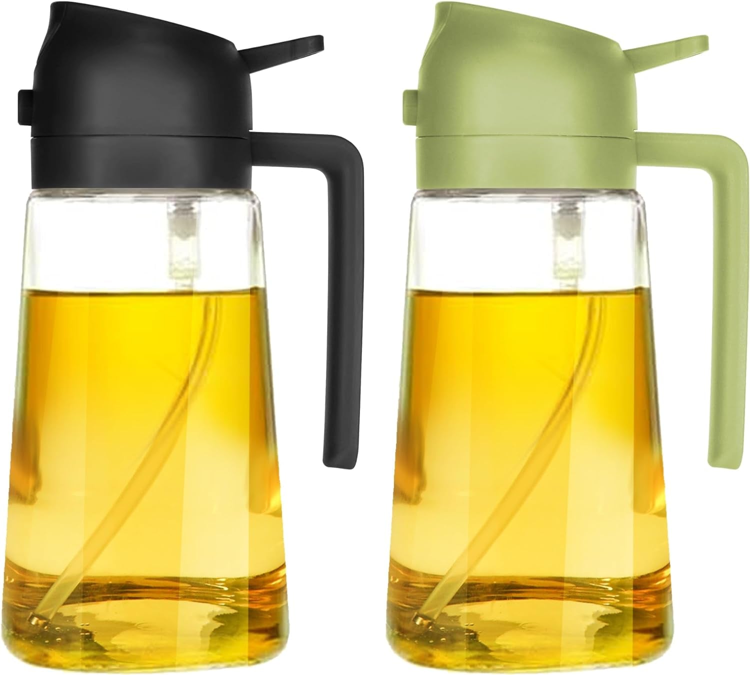 16Oz Oil Dispenser Bottle for Kitchen - 2 in 1 Olive Oil Dispenser and Oil Sprayer - 470Ml Olive Oil Bottle - Oil Sprayer for Cooking, Kitchen, Salad, Barbecue 2Pcs Green & Black