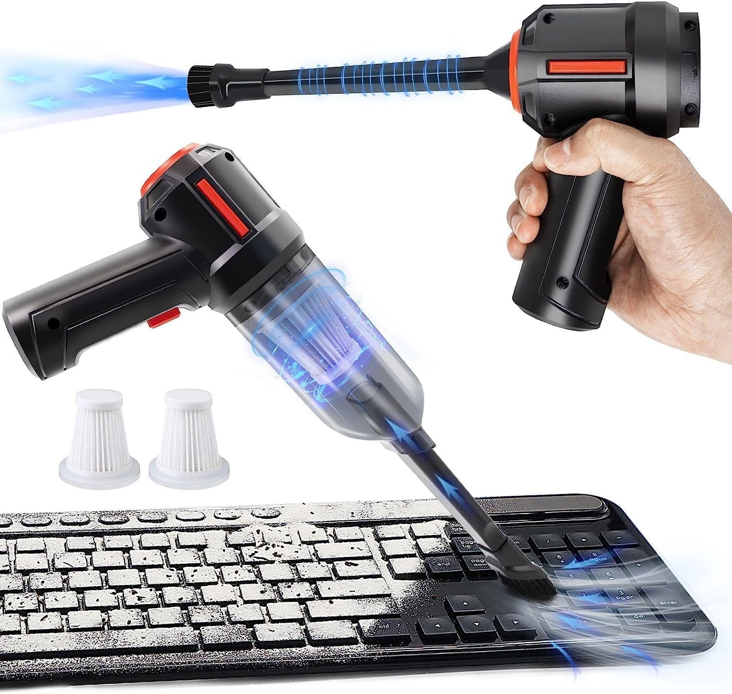 3-In-1 Computer Vacuum Cleaner - Air Duster - for Keyboard Cleaning - Cordless Canned Air - Powerful 45000RPM - Energy-Efficient - Compressed Air