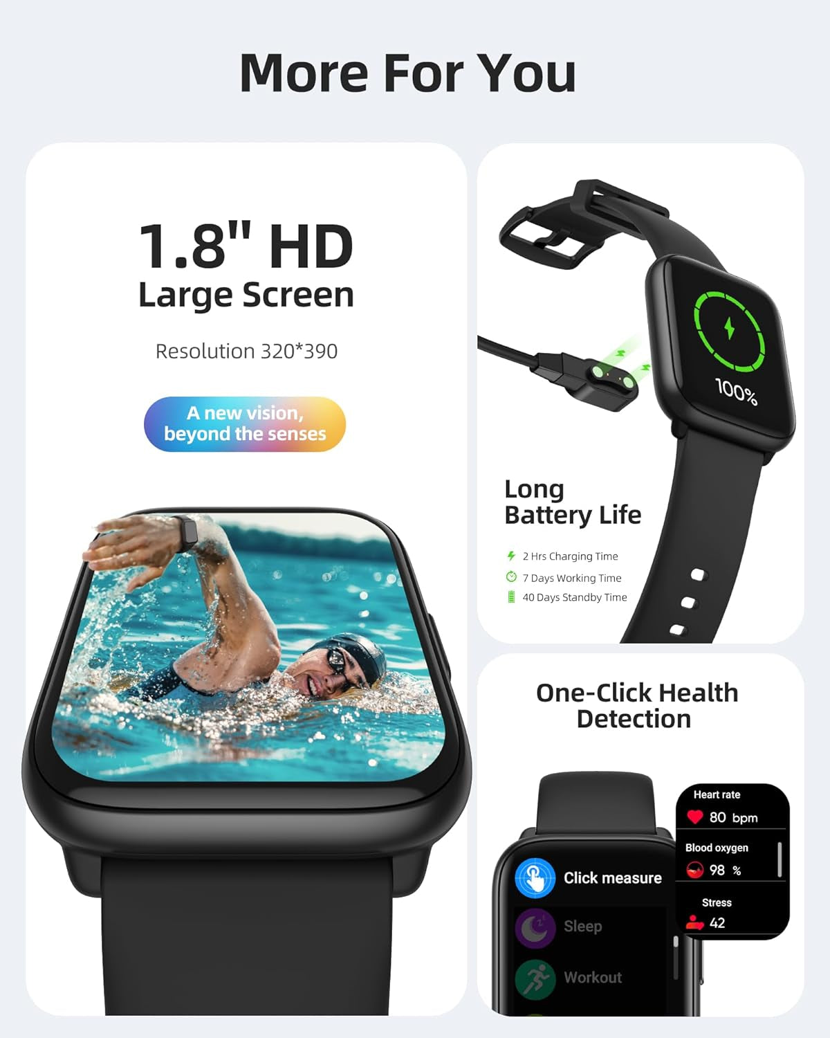 Smart Watch, 5ATM Waterproof Fitness Tracker for Swimming with 100+ Sports Modes, 1.8" Touch Screen Smartwatch Fitness Watch for Android -Iphone Ios