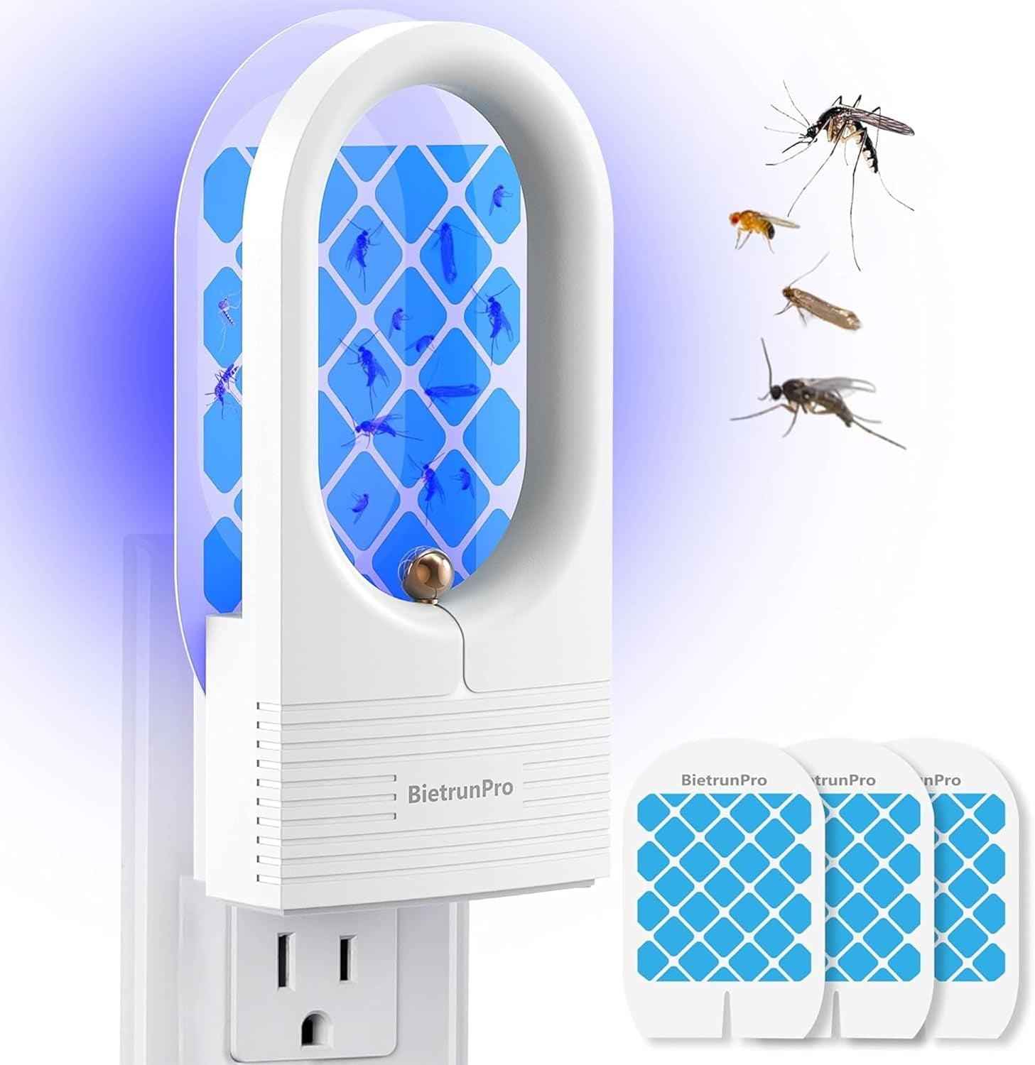 Fruit Fly Traps for Indoor, Gnat Traps, Plug-In Uv＆Blue Light Bug Trap Catcher, Home Flying Insect Plant Gnat Sticky Traps for Flies, Fruit Flies, Moths, Mosquitoes, Gnats, Fungus, Other(+3 Refill)