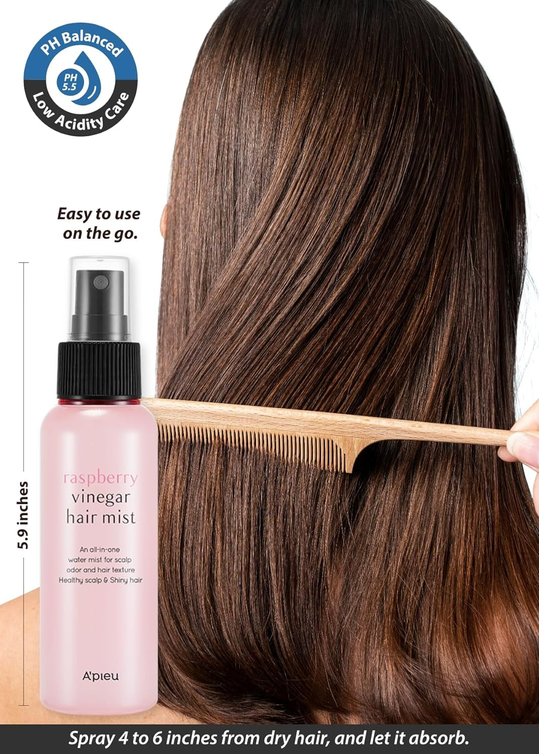 RASPBERRY VINEGAR HAIR MIST (3.55 Fl Oz) Scalp Hair Care Mist, Frizz-Free, Refreshing Floral Scent All Day, Non-Sticky