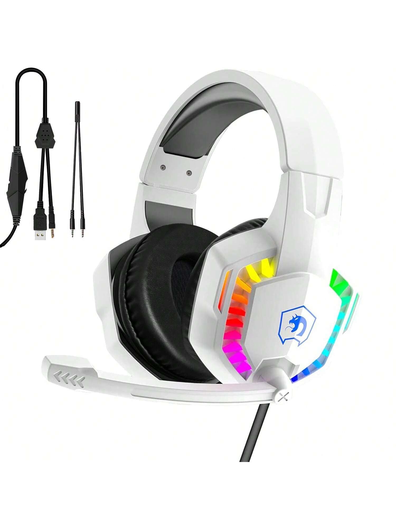 Wired Gaming Headset,Noise Cancelling over Ear Headphones with Microphone for PS4 PC Xbox One PS5 Controller,Rainbow LED Backlit,Bass Surround,Soft Memory Earmuffs for Laptop Games