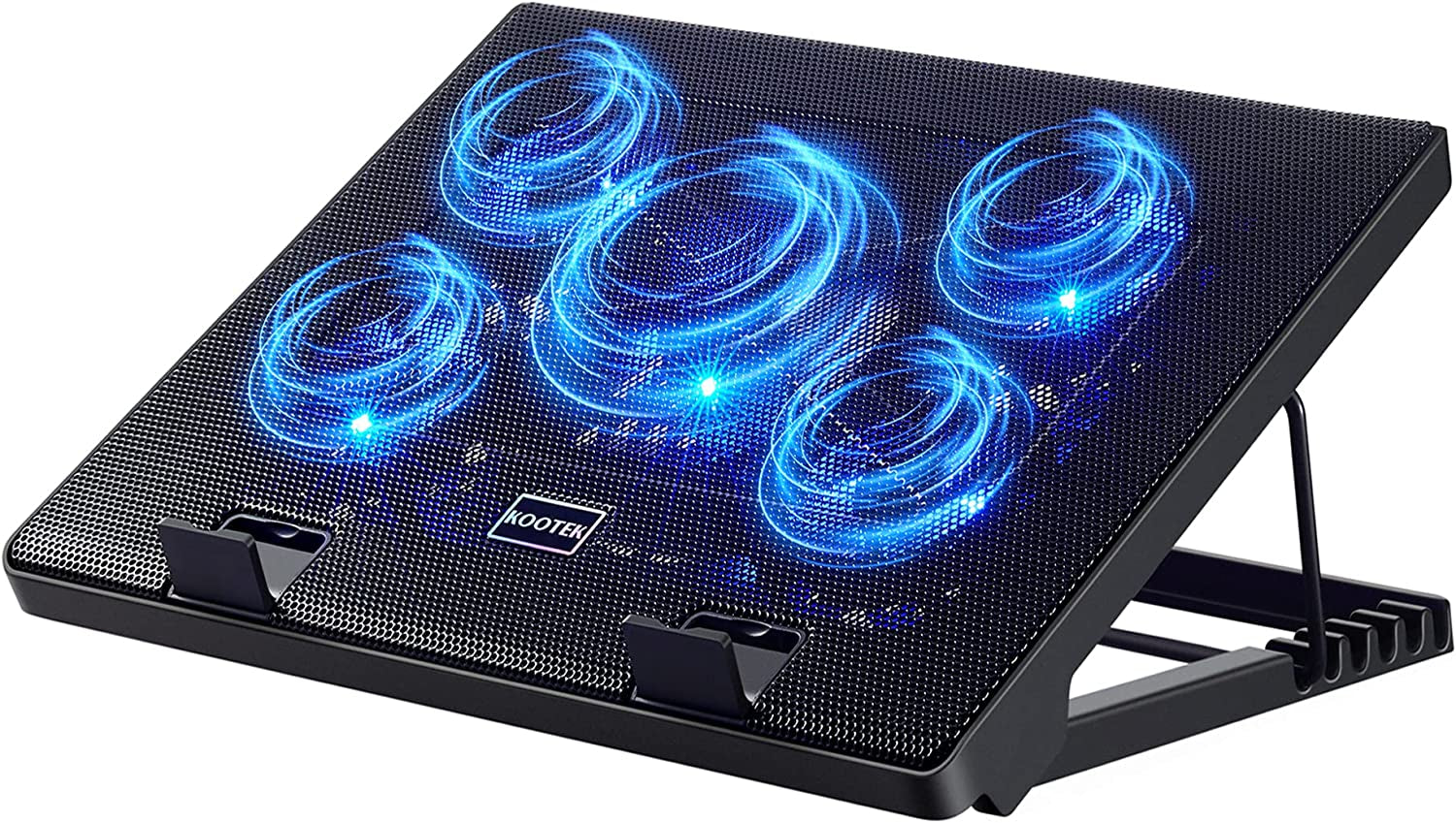 Laptop Cooling Pad 12-17 Cooler Pad Chill Mat 5 Quiet Fans LED Lights and 2 USB 2.0 Ports Adjustable Mounts Laptop Stand Height Angle