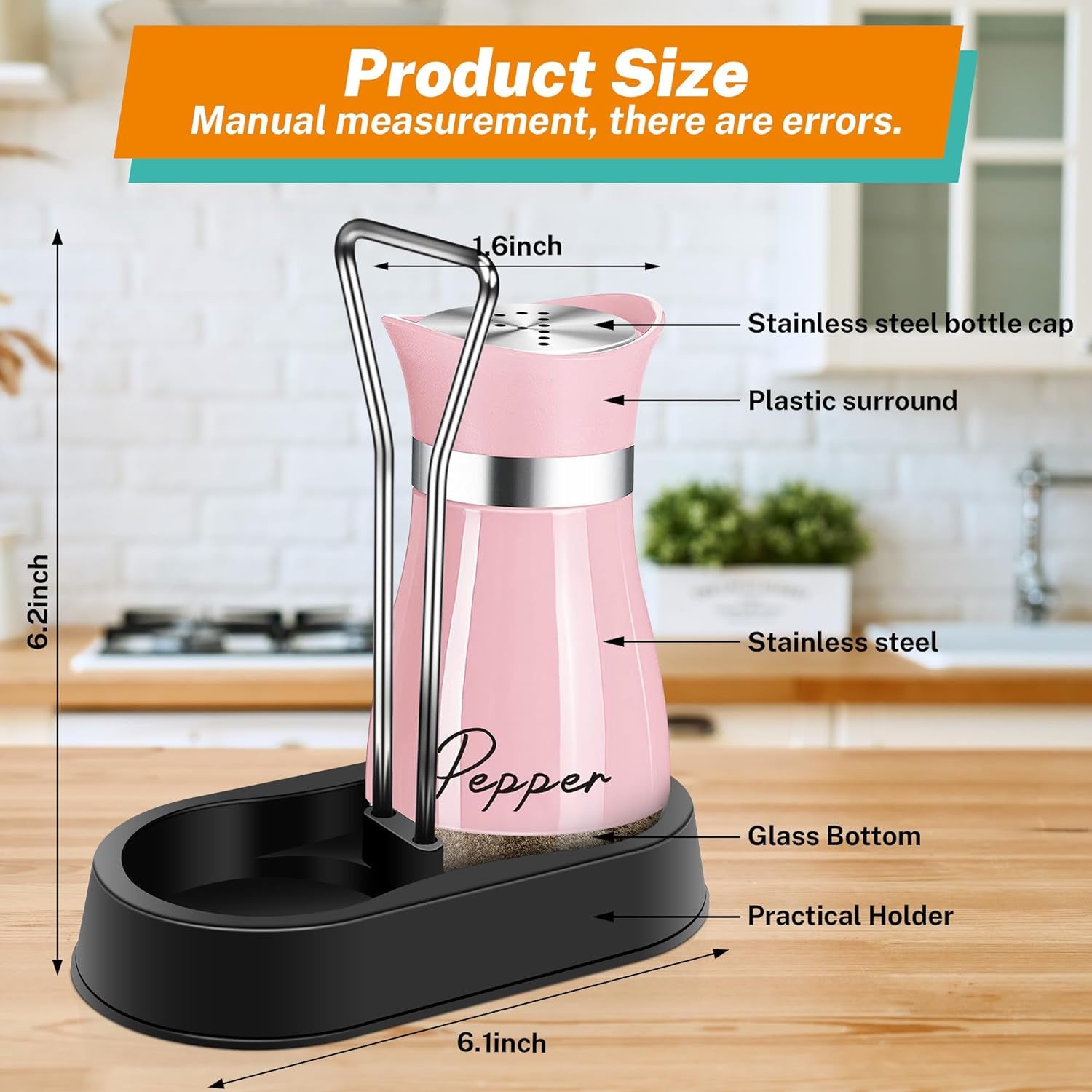 Pink Salt and Pepper Shakers Set with Holder,4 Oz Kitchen Decor and Accessories Home Essentials Cute Household Items for Mother'S Day Housewarming Gift Refillable Design (Pink), 20240122.01